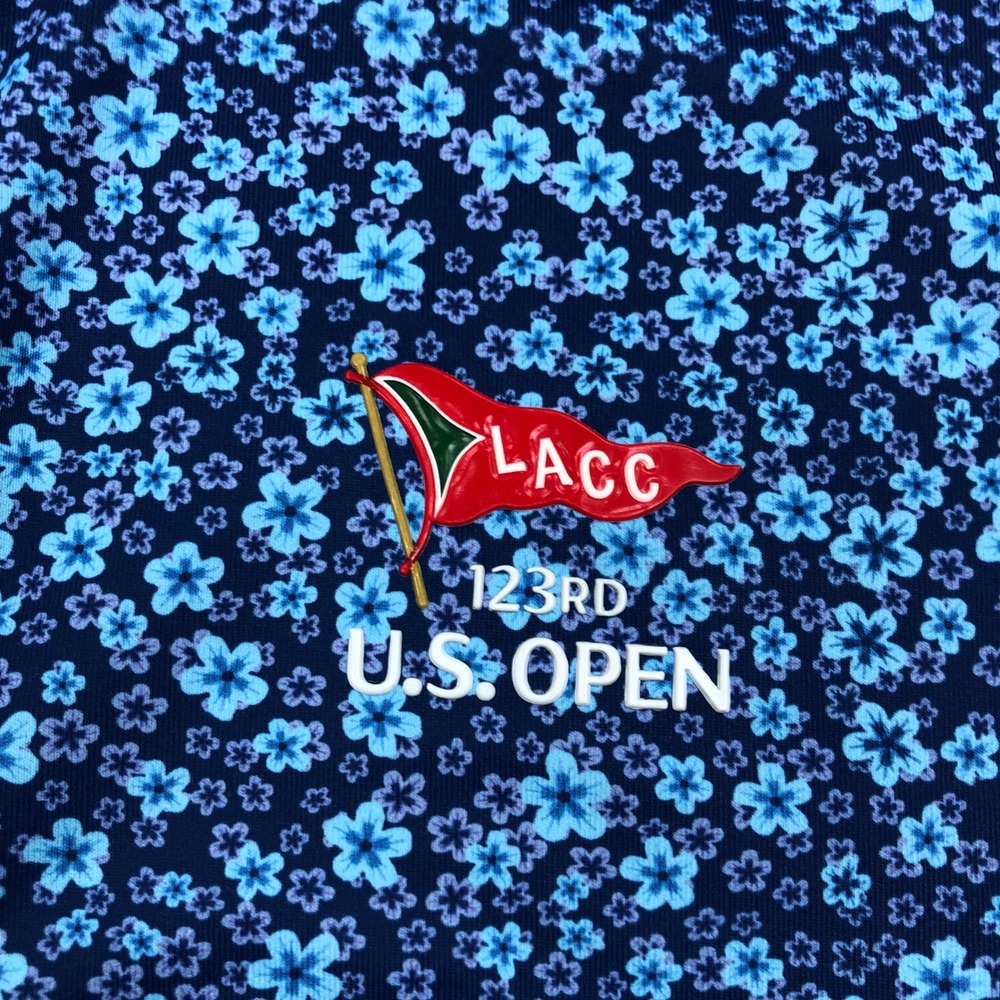 US Open LACC 123rd Golf Polo Shirt Mens XL Blue Floral Performance Short Sleeve - Picture 3 of 9